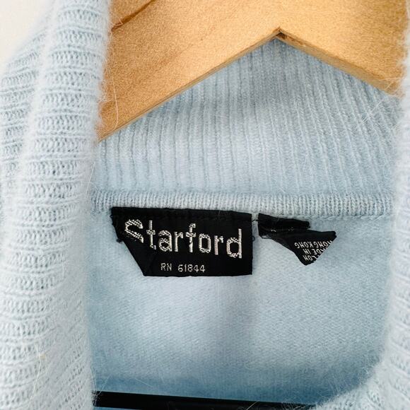Vintage Starford Lambswool/Angora Turtleneck Sweater Light Blue Puff Sleeve L - Picture 3 of 7